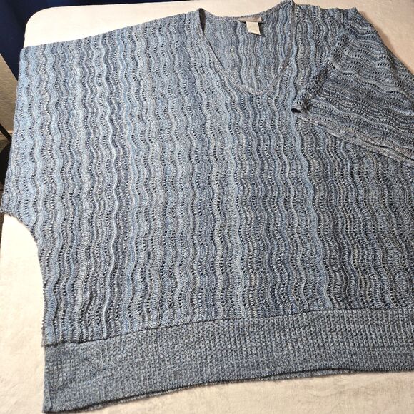 Catherines Womens 4X Sweater Plus Blue, Purple, Gray Short Sleeves Loose Knit - Picture 2 of 6